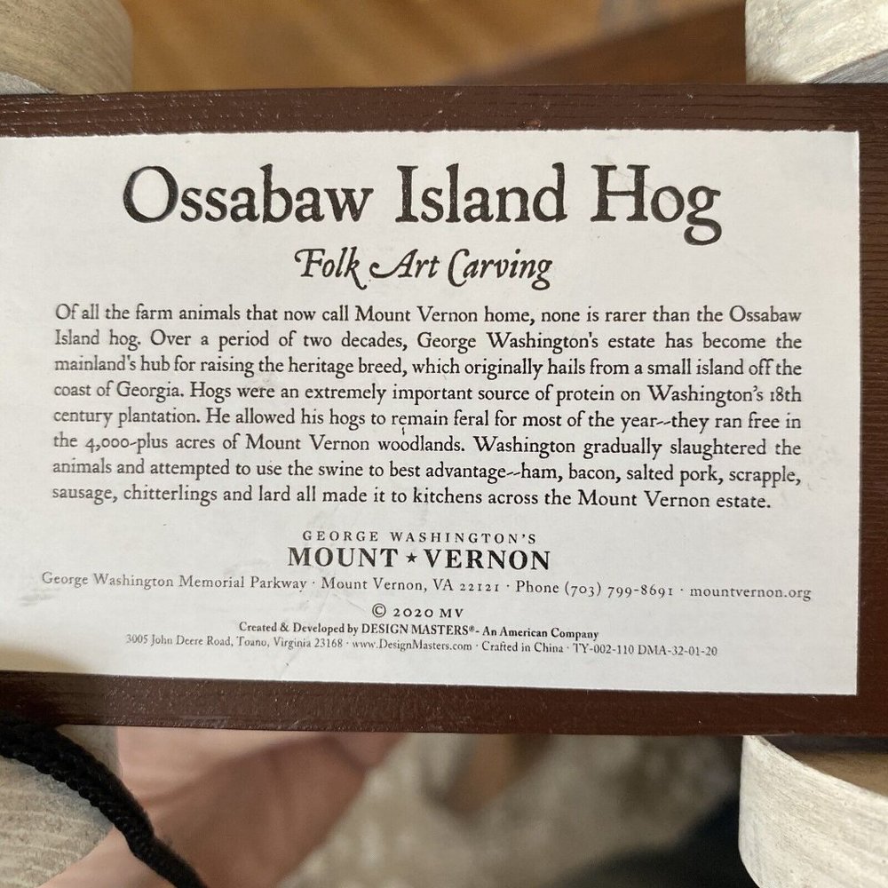 Mount Vernon Folk Art “Ossabaw Island Hog” PULL TOY George Washington - Picture 6 of 7